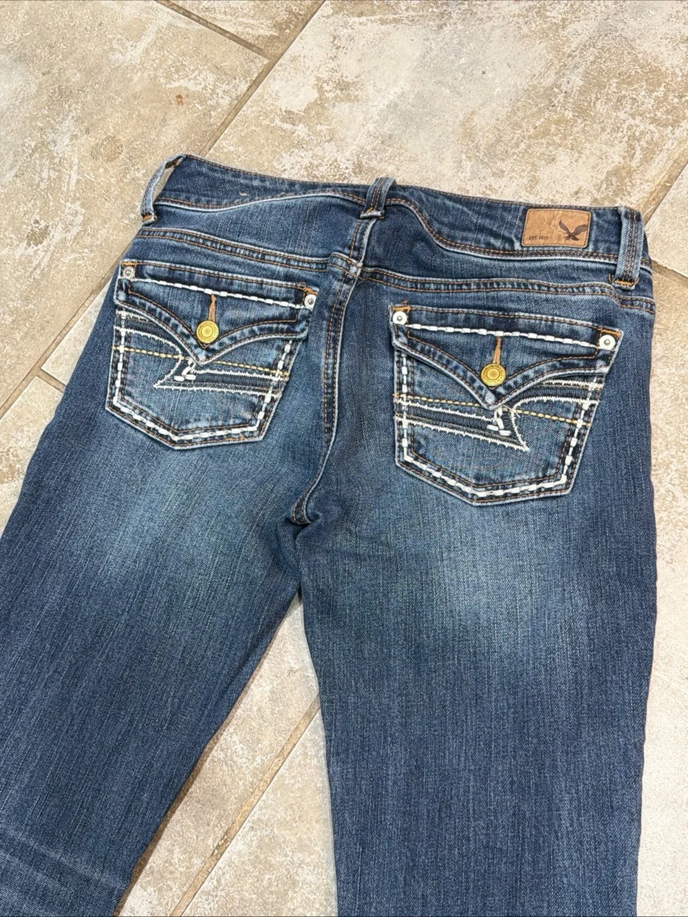 American Eagle Embroidered Kick Boot Dark Blue Jeans Size 00